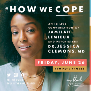 Essence's tweet photo. Pause. Breathe. Relax your shoulders. Mental health and self-care are essential; pour into yourself. Join host @JamilahLemieux and licensed psychiatrist, @AskDrJess for #HowWeCope; a virtual group therapy session to process our anger and frustration. #MBIB #Ad https://t.co/8ZTbUXmSQ8