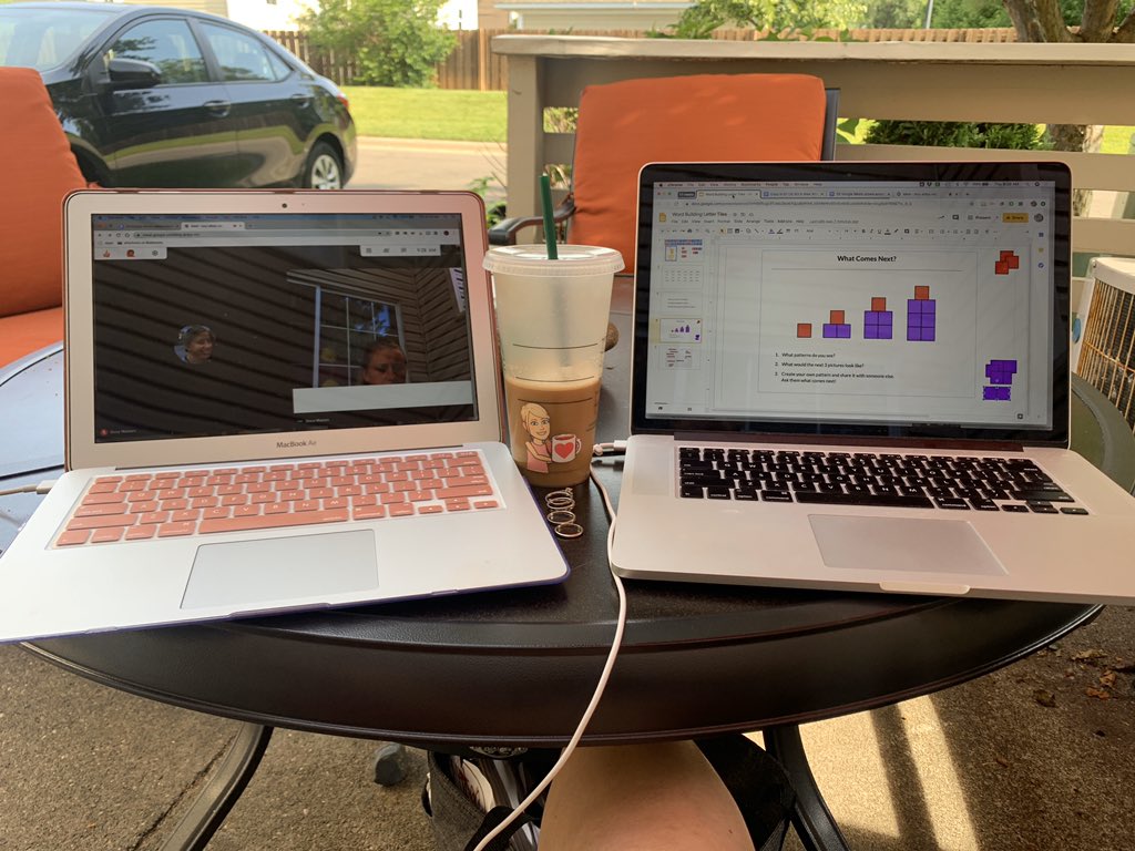 MrsMadsen05's tweet photo. No landscapers today means I can go back to my outdoor office! As much as I’d rather teach in person, it has been nice to be able to work with kids 1:1 and hone in on EXACTLY what they need.  #AHSummerSchool #SoMuchTech https://t.co/DizLiMek30