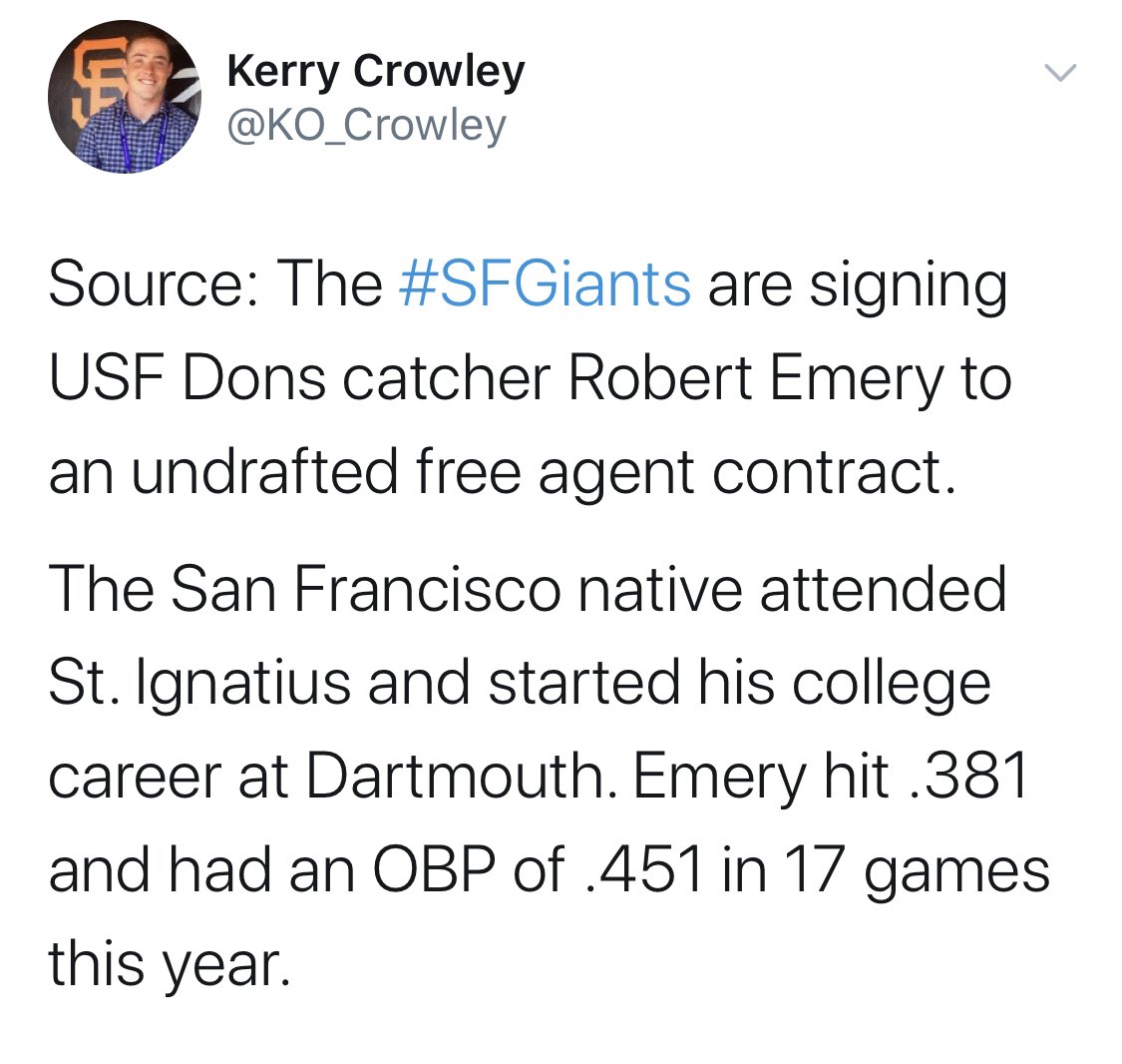 Congratulations to <a href="/RobertEmery_44/">Robert Emery</a> on signing with <a href="/SFGiants/">SFGiants</a> and Keith Snider