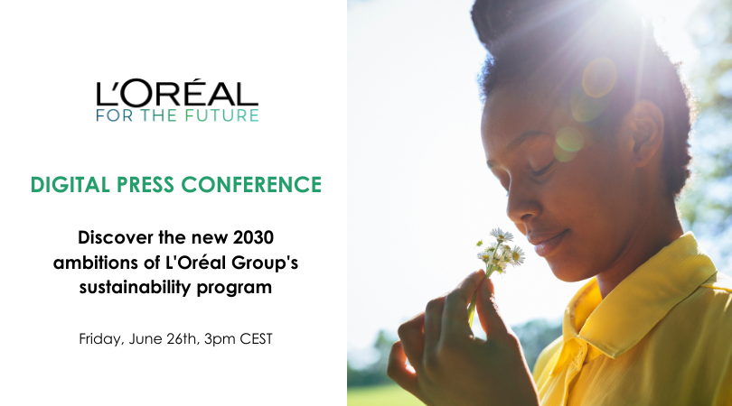LOrealGroupe's tweet photo. Save the date ❗ 
Tomorrow at 3pm CEST, discover our new #sustainability program, #LOrealfortheFuture, LIVE with our CEO Jean-Paul Agon, and Chief Sustainability Officer @AlexandraPalt 🌍 
Register here to make sure you're not missing out ➡️ https://t.co/bvuq1d1PxI https://t.co/XcMNXa0bwt