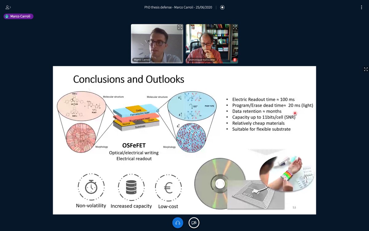 NanochemistryL's tweet image. Marco Carroli has just received his PhD after successfully defending his thesis entitled “Multifunctional organic based electronic devices: Use of a two-component organic blend for non-volatile memories” via videoconference. Congratulations, Dr. Carroli! 👨‍🔬🎓👏