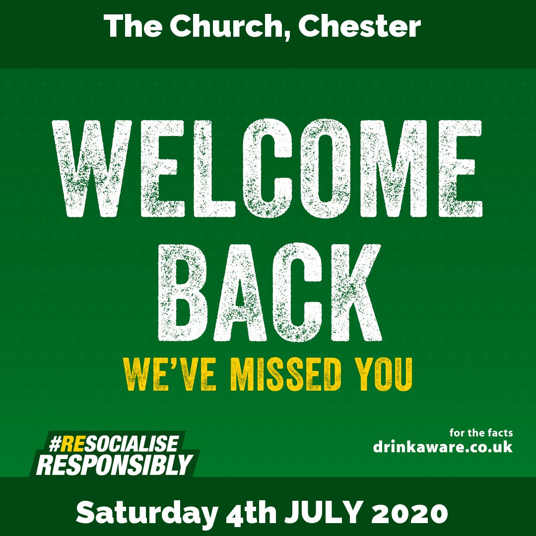 We are ready to welcome you back on Saturday 4th July @ 12pm and cant wait it's been too long. 
All table bookings must be made online through our website or bio, maximum 6 people

#resocialiseresponsibly #chester #chesterbar #chesterrestaurant #drinkaware