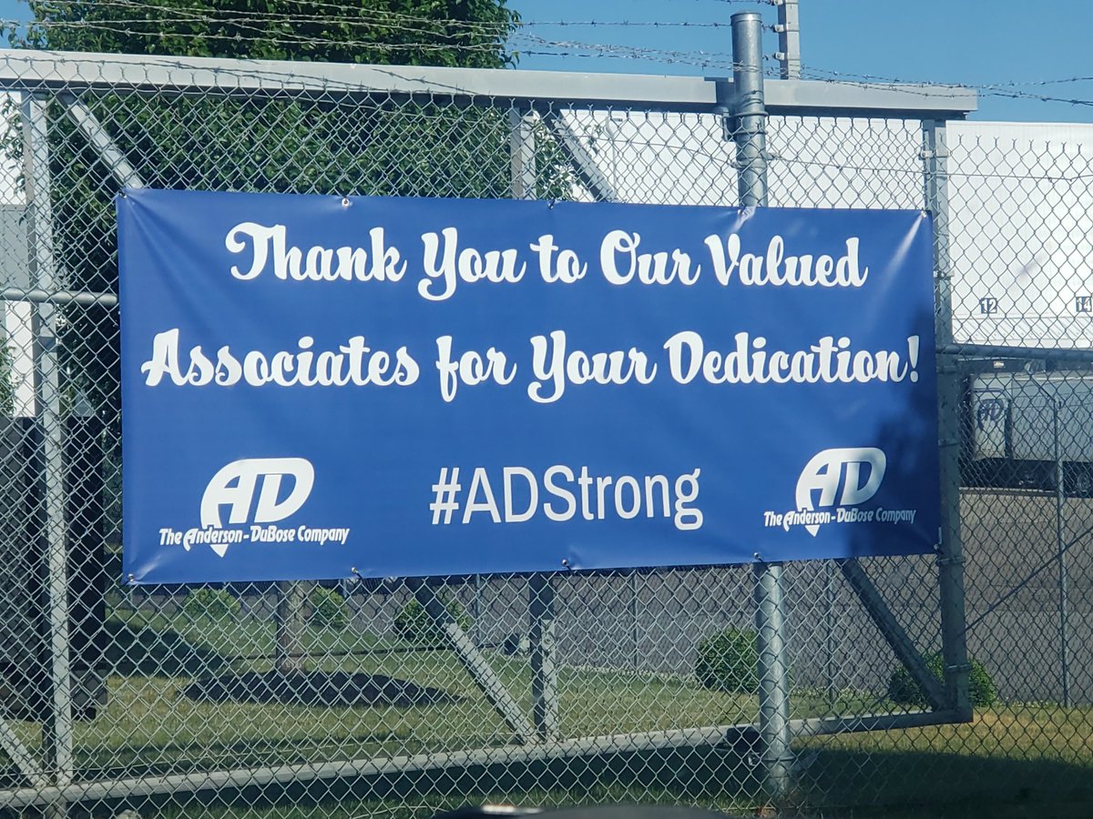 Anderson_Dubose's tweet photo. We are displaying this banner in front of both of our facilities because we want everyone to know how much we appreciate our associates and their dedication. Without our associates AD would not thrive. We appreciate you all! #ADStrong https://t.co/0ddjpOqU9c