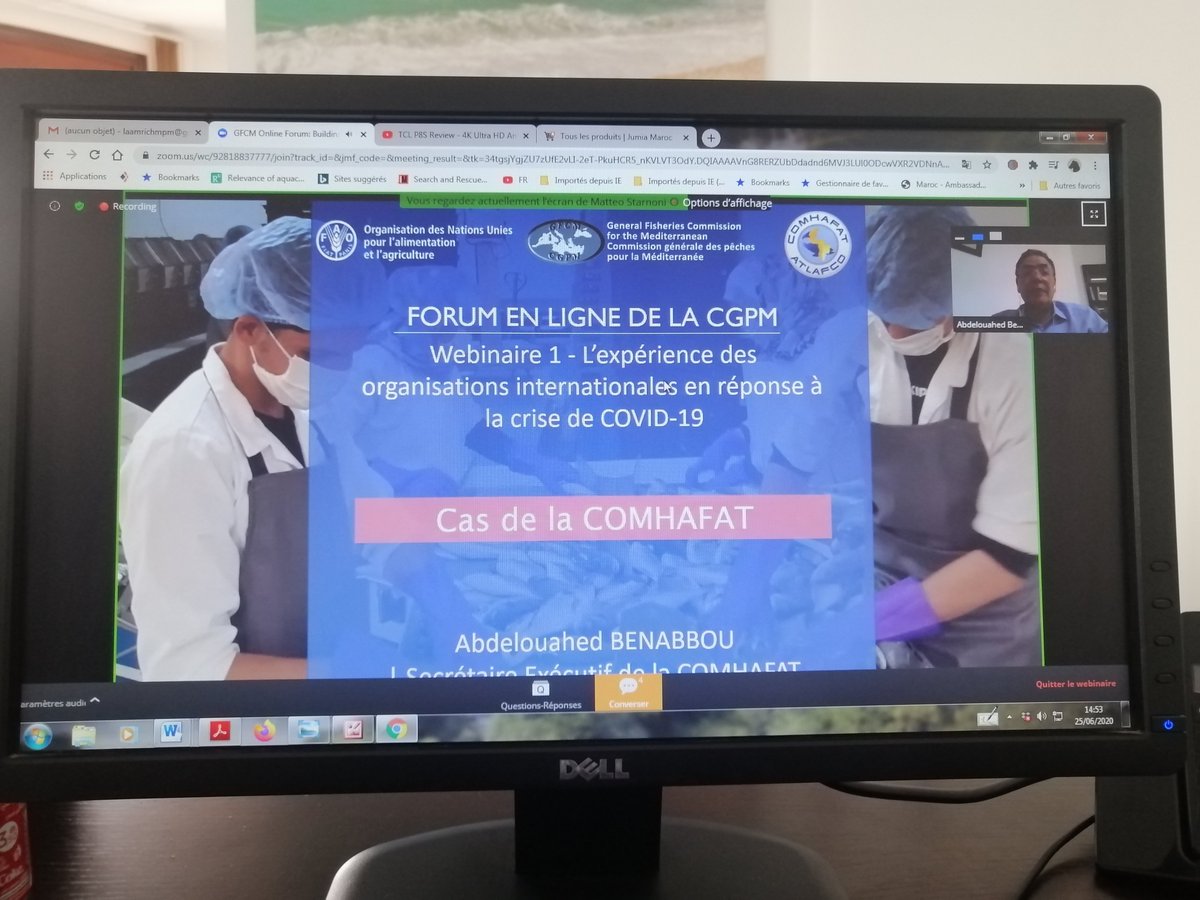 Participation au FORUM EN LIGNE DE LA CGPM: Développer la résilience des pêches et de l'aquaculture pour l’après-COVID-19: 25/06/2020, par une présentation du SE A. BENABBOU, L'expérience des organisations internationales en réponse à la crise COVID-19 : Cas de la COMHAFAT