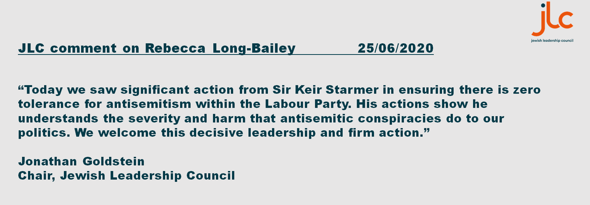 JLC_uk's tweet photo. Comment from our chair @jonnysgoldstein following the dismissal of Rebecca Long-Bailey from the Shadow Cabinet https://t.co/e8NnipZWzu