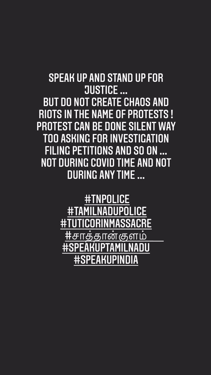 jananikrish13's tweet photo. Speakup&standup for justice.Dont create chaos&riots in the name of protests!Protest can bdone in silent way asking for investigation filing PIL&so on.Not during #covid time&not during anytime! #TNPOLICE
#TUTICORIN
#சாத்தான்குளம்
#speakuptamilnadu
#speakupindia #noviolenceplease https://t.co/aJ3mmSbH1Y