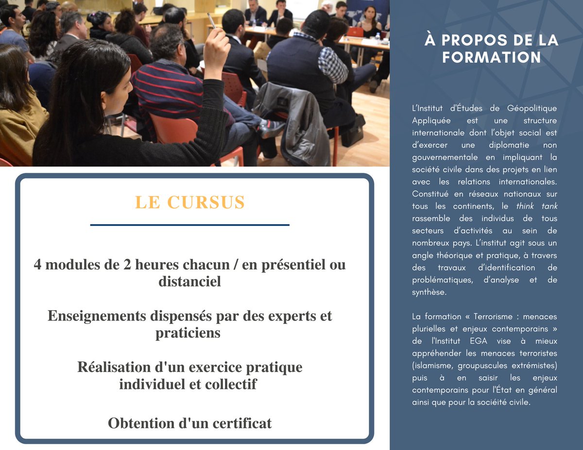 CIRA_AJ's tweet photo. 🔖 Formation - Terrorisme : Menaces plurielles et enjeux contemporains 

Notre Institut propose une nouvelle formation consacrée au terrorisme sous toutes ses formes et en adéquation avec les enjeux contemporains. 

Infos et candidature ➡️ https://t.co/8wvqn2RN3X https://t.co/bTtsaq9Xg8