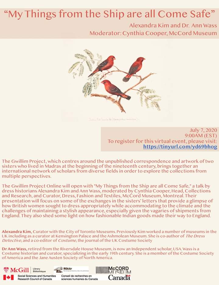 costume_society's tweet photo. @AlexandraKKim and Dr Ann Wass invite you to join their virtual presentation exploring the letters of two British sisters who lived in Madras (now Chennai) at the beginning of the 19th century to discover how they sought to dress.
#Presentation #dress #history #GwillimProject https://t.co/dcYOwSB1cy