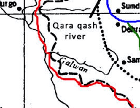 Addendum to my thread about maps of the Galwan Valley. This map, which draws the LAC on the CIA's 1964 map, shows the LAC extending to the Shyok. Source:  http://new.resurgentindia.org/the-history-of-sino-indian-relations-and-the-border-dispute-between-the-two-countries-6/