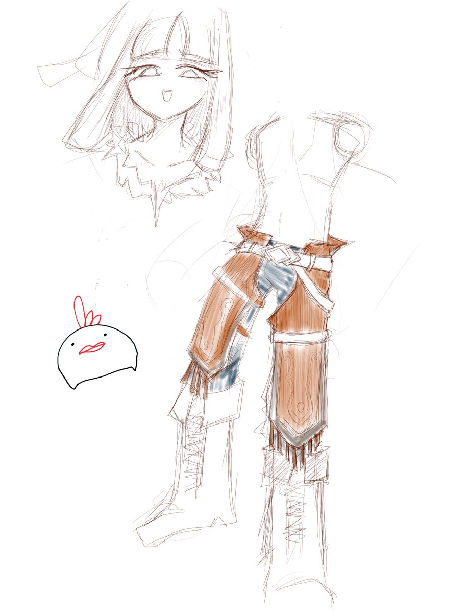 ミズナギ Vクリエイター見習い 今日の落書き カウボーイの服装でズボンの上に着けてる革のカバー チャップスの存在を知る かっこいいですね 左上の奴はなんかいい感じの表情描けたやつ にわとり