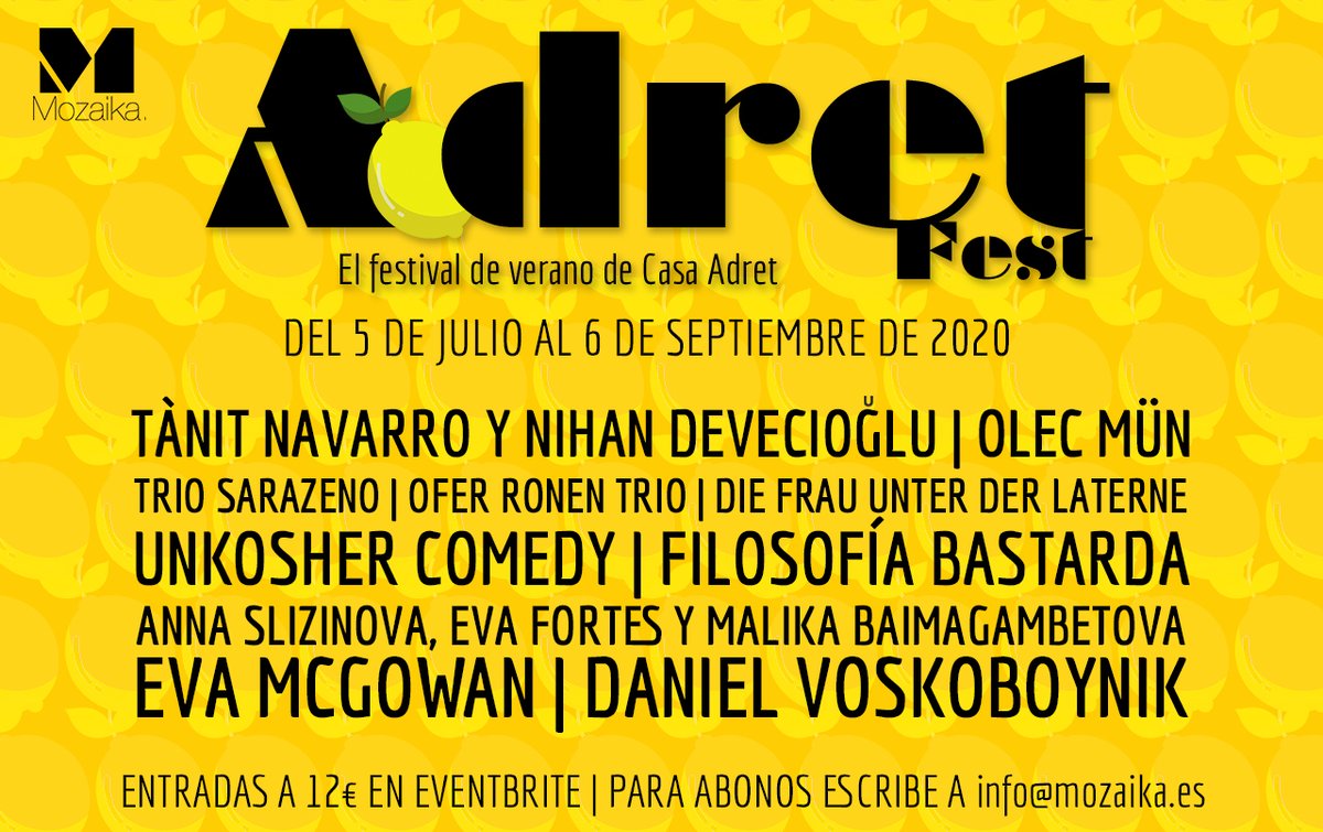MozaikaBCN's tweet photo. ⚠️📢¡Ha llegado el momento!🍋🍋

Casa Adret vuelve a abrir sus puertas y lo hace por todo lo alto: dos meses de música🎶, comedia😂, e ideas💡 en una celebración única de la cultura judía. 

¡Cada domingo, una velada veraniega en la casa más antigua de Barcelona!

Presentando.... https://t.co/REfWBFd60w