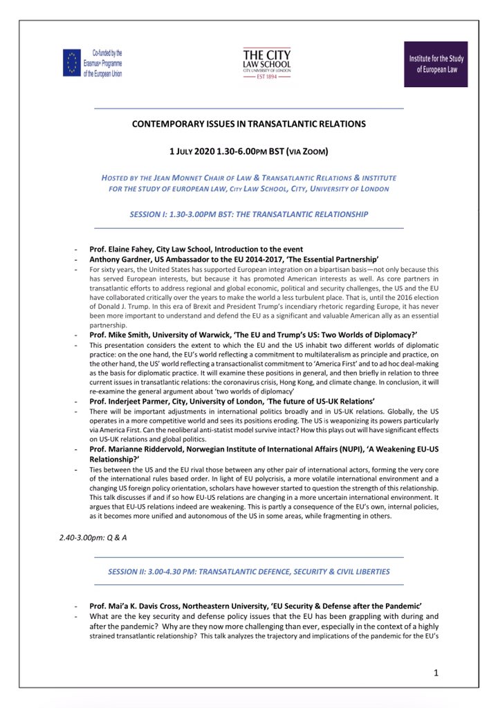 TC_IntLaw's tweet photo. Join us next week for webinar on Transatlantic Relations org. by @faheye @CityLawSchool I will present ongoing 🇪🇺🇺🇸 negotiations for #eEvidence #CloudAct Agreement, challenges &amp; options under EU Law. We will discuss other transatlantic data, security &amp; trade issues #EUGlobalCity https://t.co/6UuztzZlTu