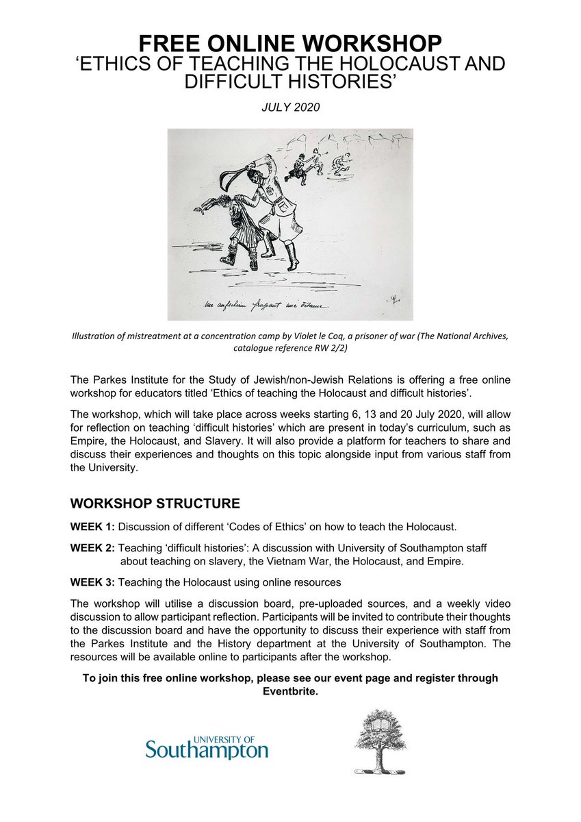 We are very excited for our new online workshop 'Ethics of Teaching the Holocaust and Difficult Histories'. 

Registration for the three-week workshop, which is free, is open now via the updated Eventbrite link: eventbrite.co.uk/e/ethics-of-te… #edutwitter