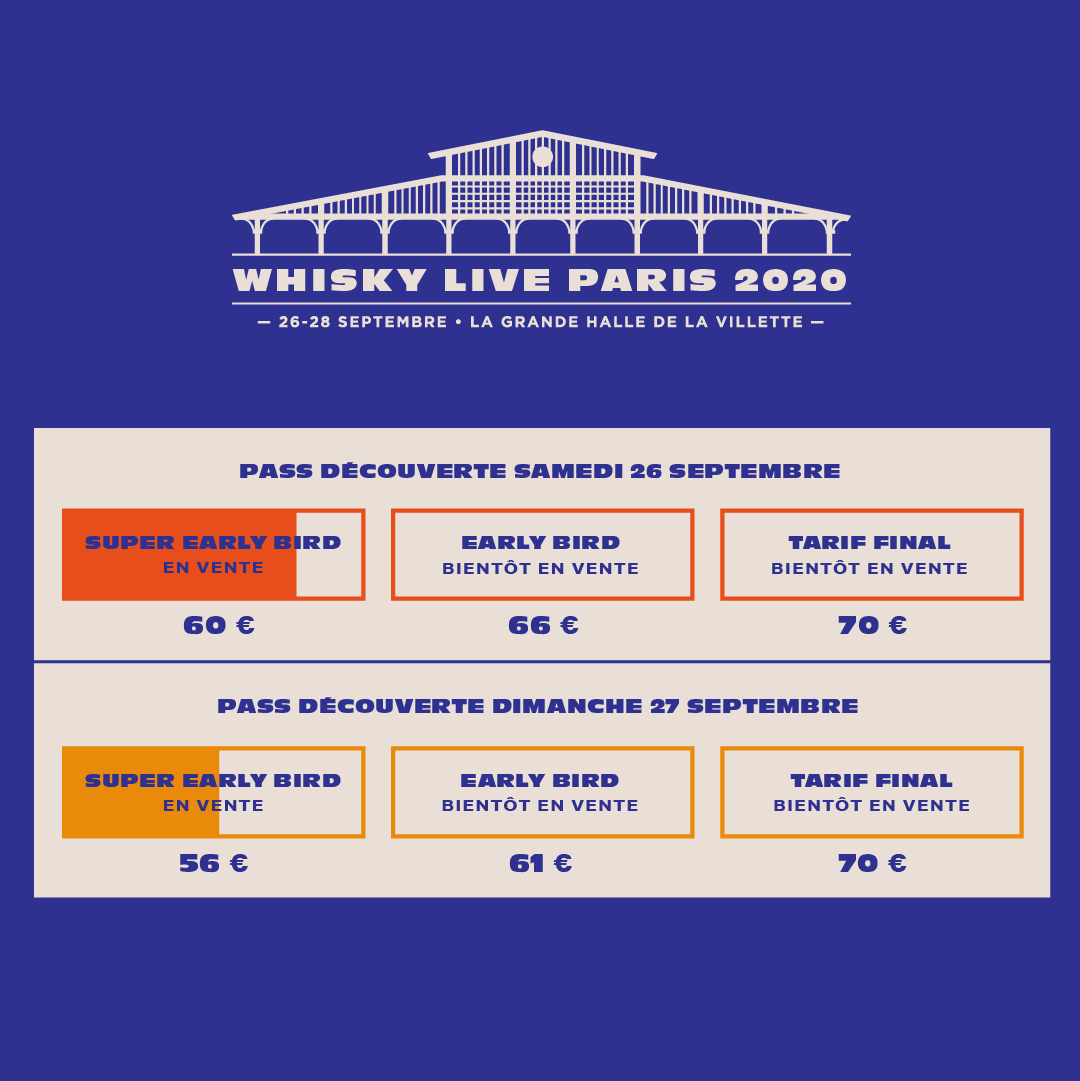 La billetterie a ouvert il y a à peine une semaine et vous êtes déjà très nombreux à avoir répondu présent ! 🙏

Le tarif Super Early Bird est encore valable jusqu'au 30 juin... sauf si nous sommes Sold Out avant !

Par ici pour en profiter 👉 whiskylive.fr/billetterie