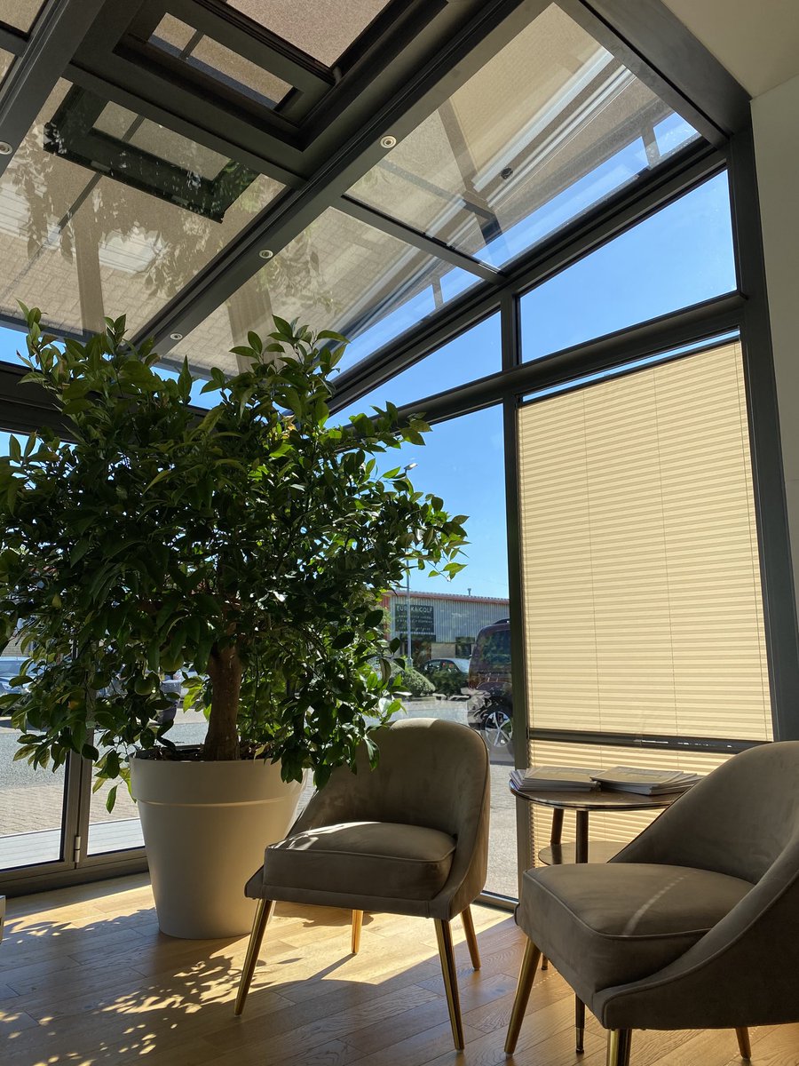 Buildmer's tweet photo. Beating the heat with external awning and internal blinds  all supplied together with Glass House by #Solarlux. Come to our showroom in Gateshead to experience the difference it makes. https://t.co/vfwAGZc1Ds