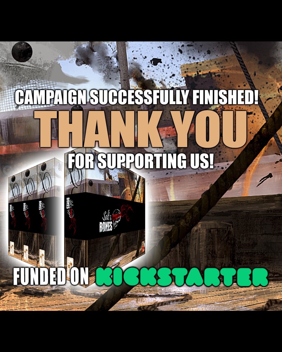 #SaltAndBones on Kickstarter now successfully ended!

Thanks so much to everyone supporting us with the campaign! We hope you enjoy Salt &amp; Bones. 

(Late pledges will be up soon.)

#tabletopgames #boardgames #boardgamegeek