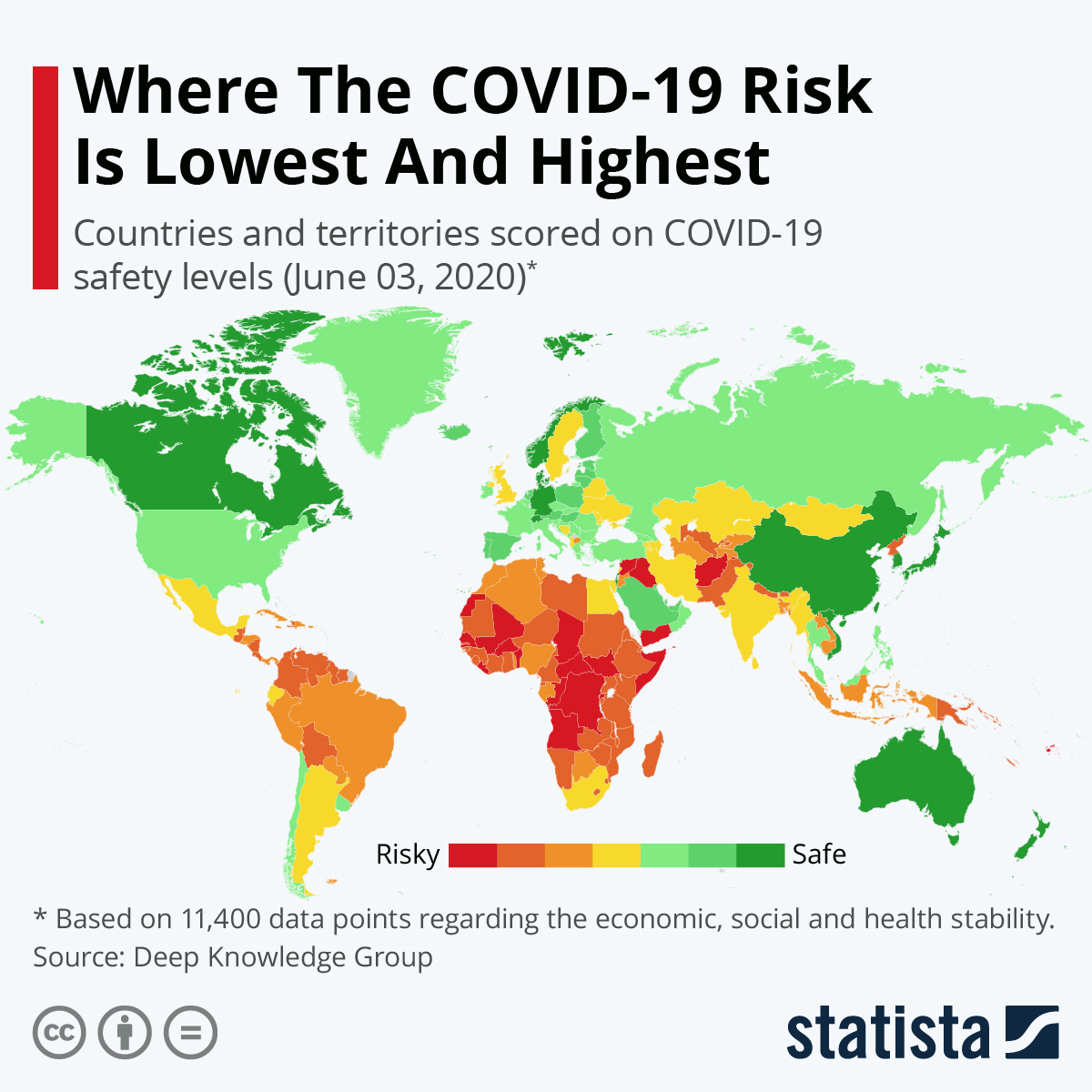 На основе собранных данных по COVID-19 на карте отображены страны с более высокими рисками заражения.
