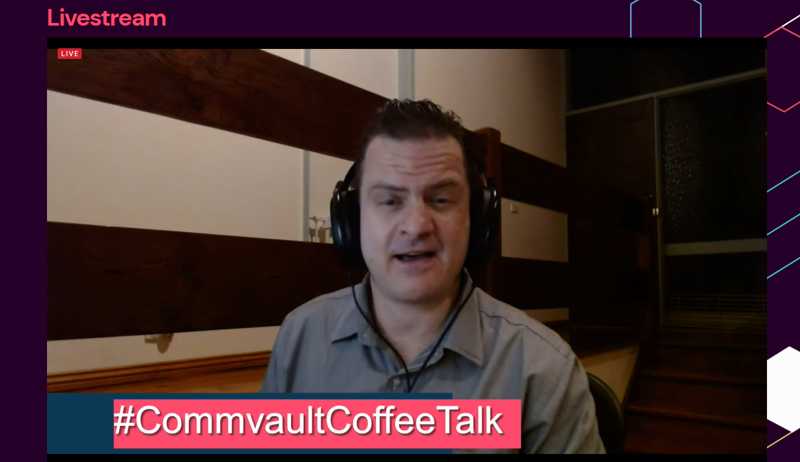 SallyJacobs71's tweet photo. I am loving this week's #CommvaultCoffeeTalk - nice to see @mericsonAU (as I usually only see him at #CommvaultGO) Tune in now - it's free (and it's live TV!) https://t.co/CuYMC2OFrX https://t.co/D3YrtlcweP