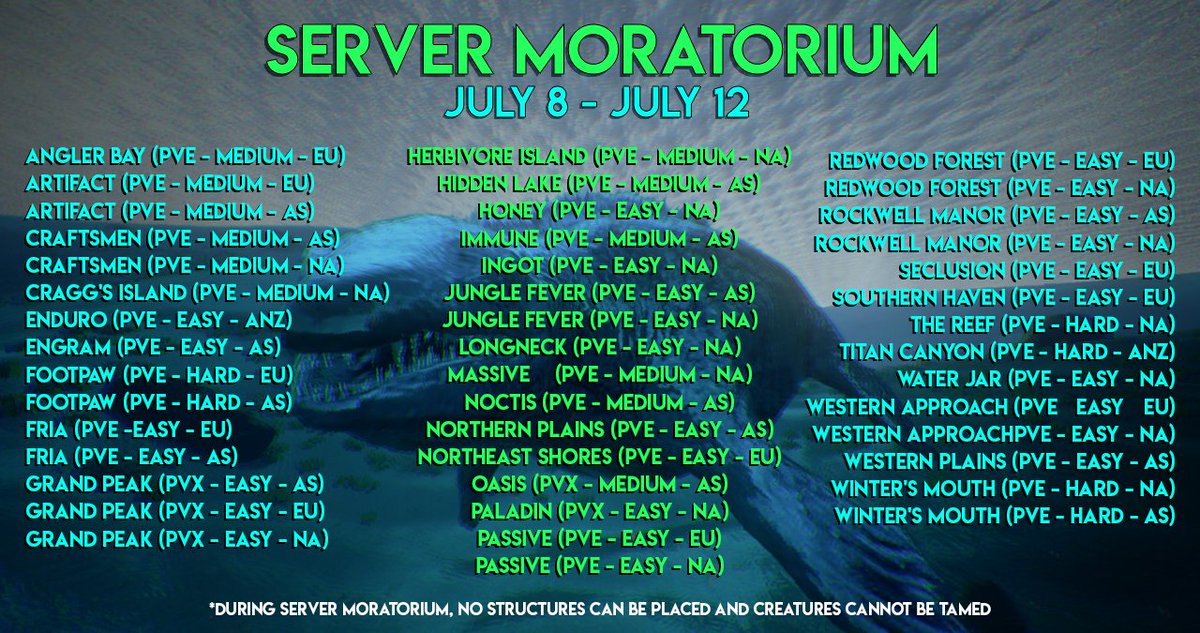 Ark Survival Evolved Mobile We Are Activating Server Moratorium On A Handful Of Official Pve Pvx Servers In Early July These Servers Are At Or Very Close To Tame