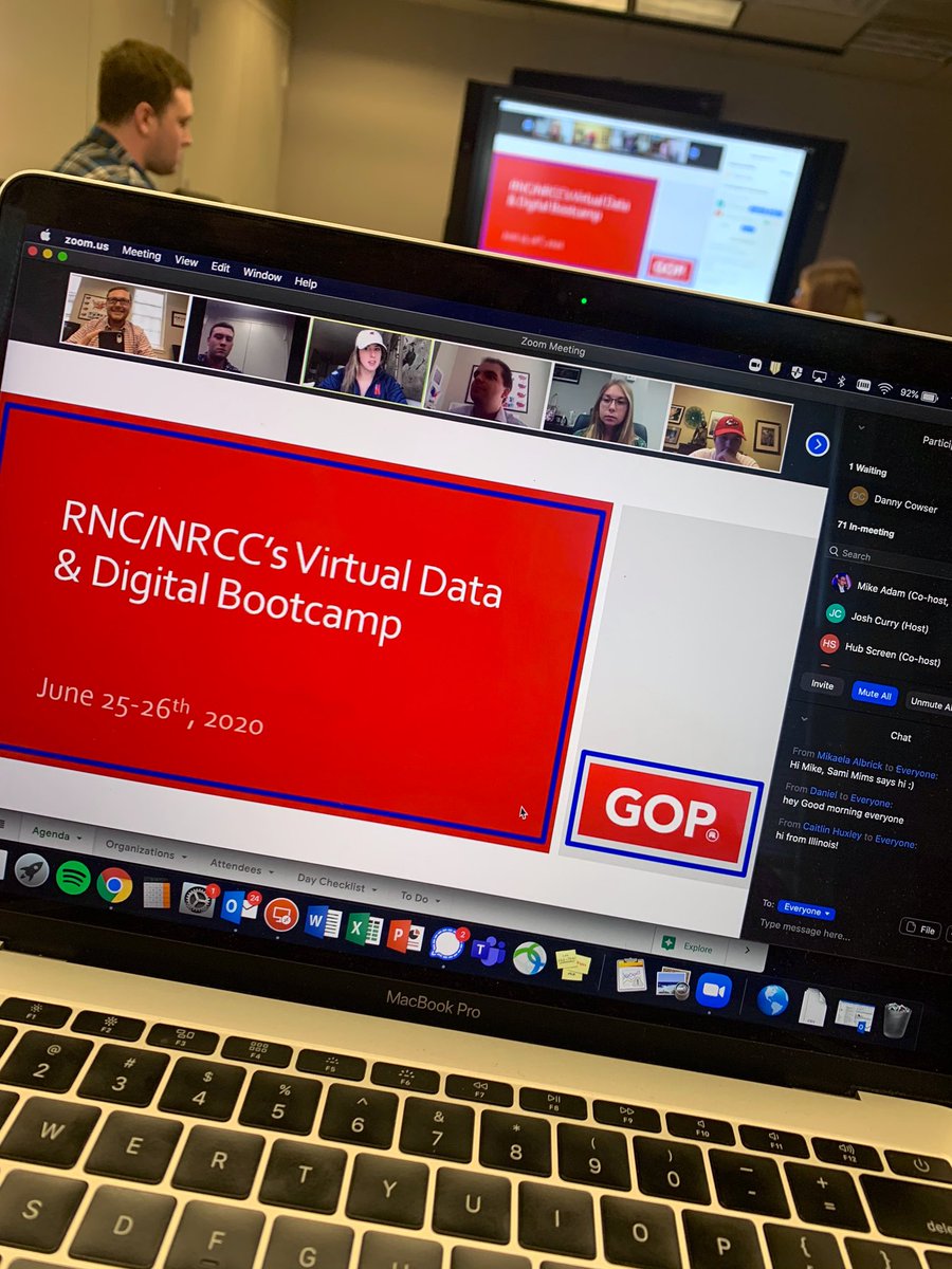 MikeAdamLI's tweet photo. Kicking off another virtual Data-Digital Bootcamp this week. 76 (!) participants and counting. We’re training a new wave of @GOP leaders, campaign managers, analysts, activists, and interns to leverage @RNCData tools to WIN! #LeadRight https://t.co/DyM9oe9wxA