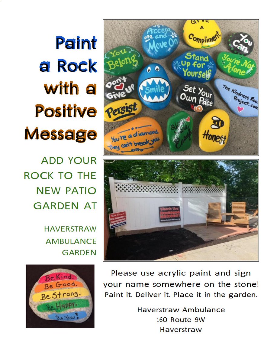 kbaumannart's tweet photo. Great way for our students to keep ART in our Community. Add an inspirational quote, a positive word, or image. Help decorate the new Haverstraw Ambulance Patio Garden https://t.co/ZpEgUIrM2R