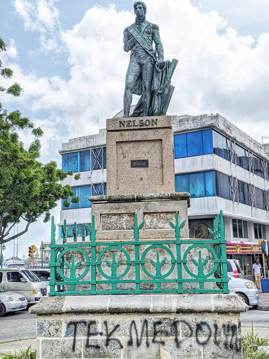 DionneGrant's tweet photo. Petition to remove Lord Nelson statue in Barbados: "In a country where approx. 95 per cent of the population is black, why do we force ourselves to relive the traumas our people faced by having this statue stand in Heroes Square?” #NelsonMustGo https://t.co/qSPLKMK2vK https://t.co/FMqa8v6gsk