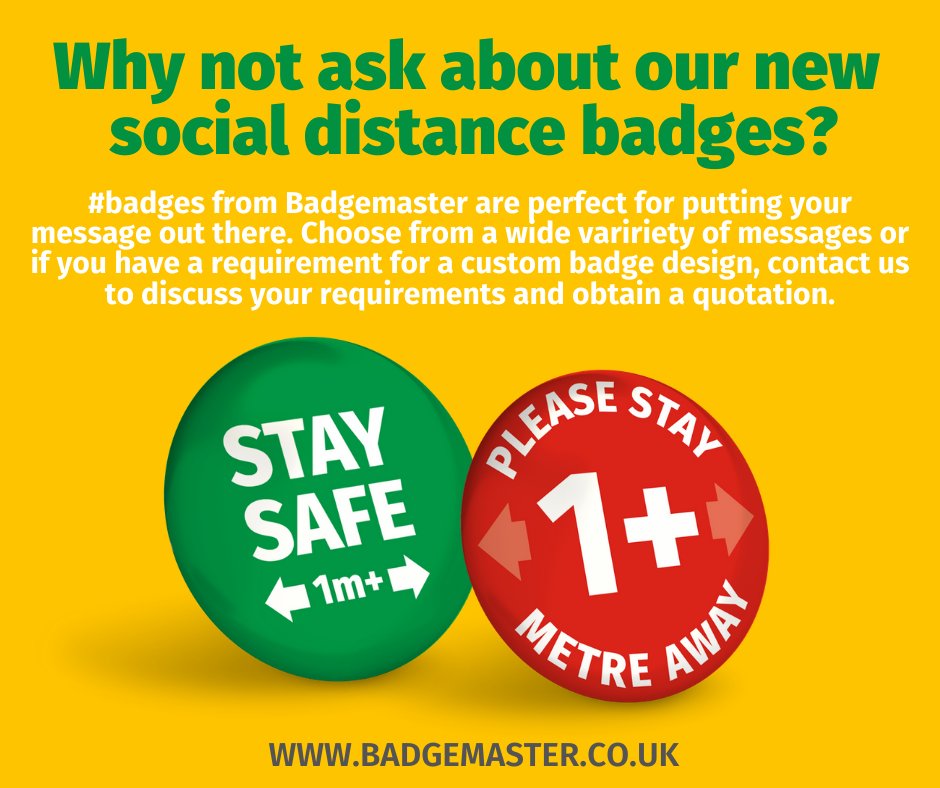 badgemasterltd's tweet image. ☀️🕶️☀️

#staysafe #1plus #metre #away #socialdistance #safety #buttonbadges #heatwave #ThursdayThoughts