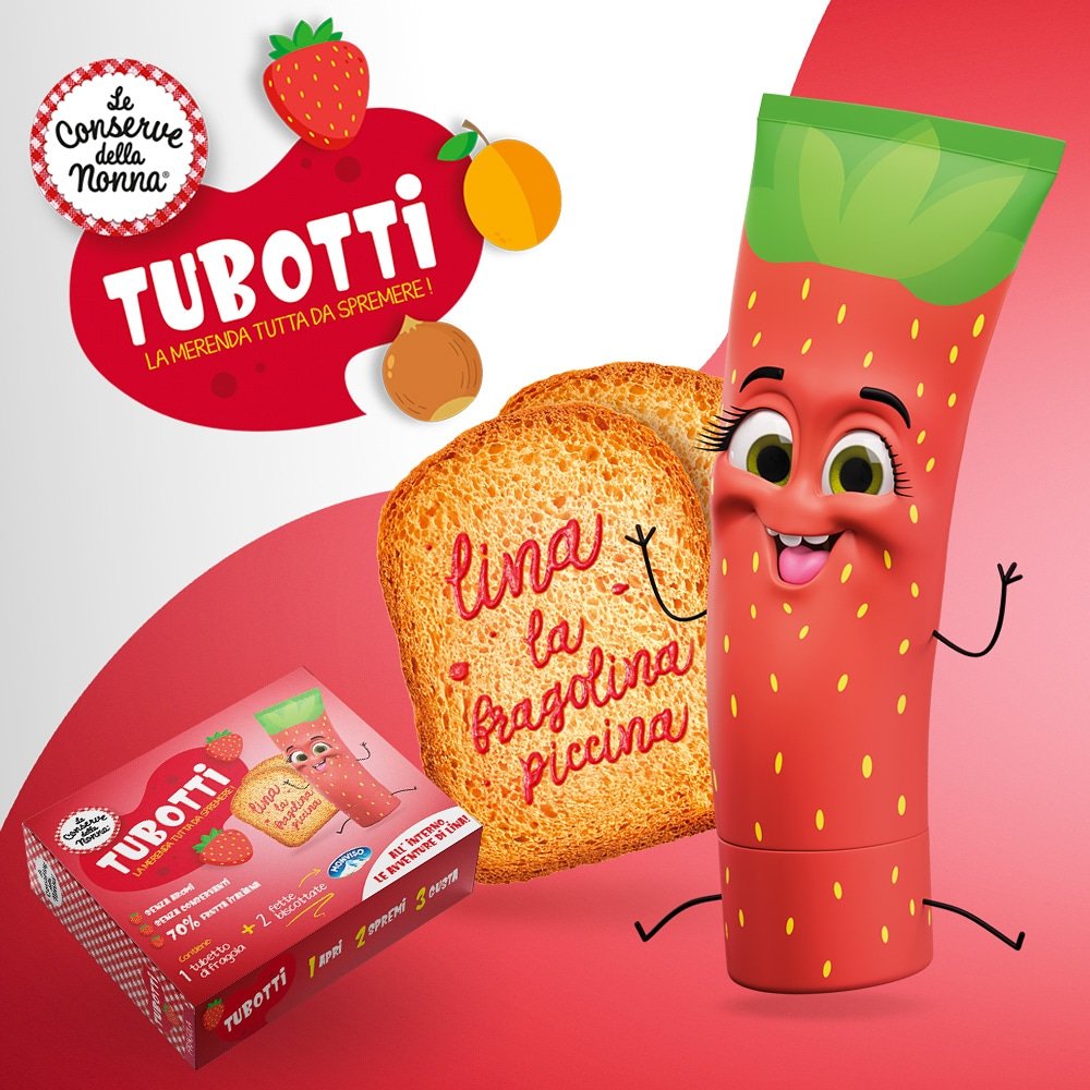 Una merenda tutta da spremere, pensata per i più piccoli!
Nascono i ''TUBOTTI'', nuovo progetto di product branding ideato e realizzato da True Company per Le Conserve della Nonna! 🍓🍑🍊