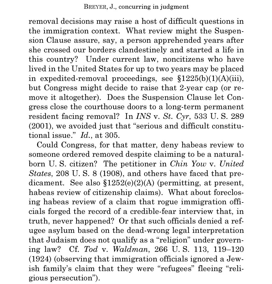 The fear of over breadth is also contained in the Breyer/Ginsburg concurrence—that this ruling could be used to keep those snared by EXPANDED or ROGUE use of expedited removal from the courthouse door.