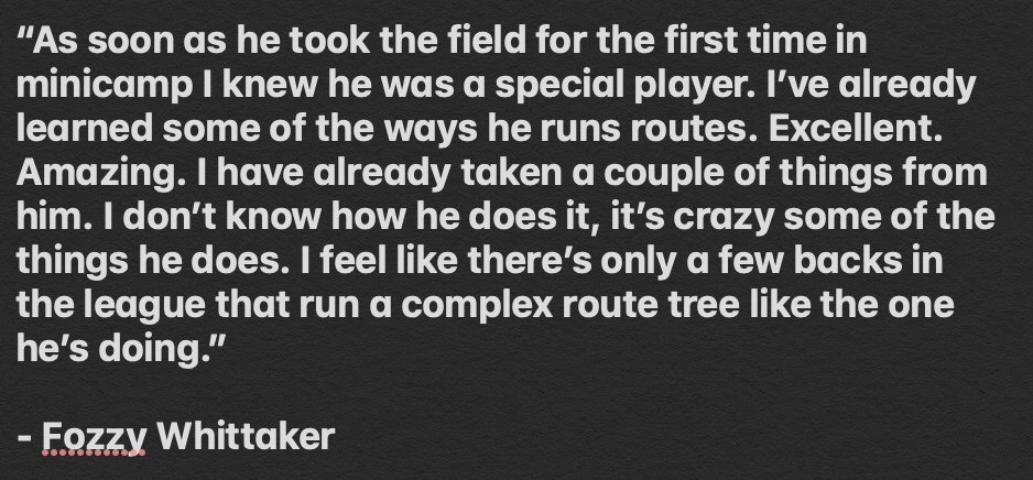 A quote from former Panthers running back Fozzy Whittaker on McCaffrey after seeing him in minicamp for the first few days...