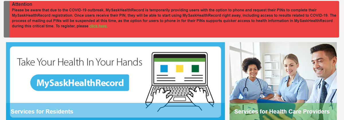 Okay. I'm going to do a usability audit for free for  @saskhealth eHealth.Let's start with the front page