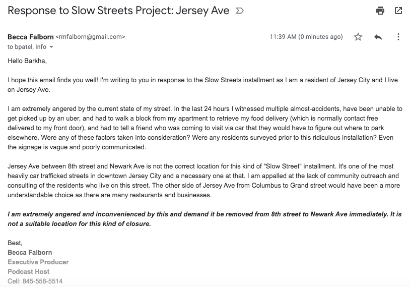 BeccaBombs's tweet photo. @StevenFulop Please remove the Slow Street installment on Jersey Ave - it's completely ridiculous and unnecessary. #RemoveTheJerseyAveSlowStreet https://t.co/6dg8ywZkQE