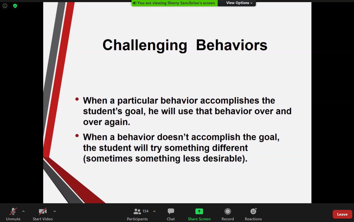 R4SpecialEd's tweet photo. National presenter, Sherry Sancibrian from @TTUHSC is hosting the #R4SEI virtual breakout session "Looking at Behavior Through a Communication Lens" with 136 attendees!

Lots of great knowledge is being shared on executive functions, addressing challenging behavior, and more. https://t.co/OowkfekKRb