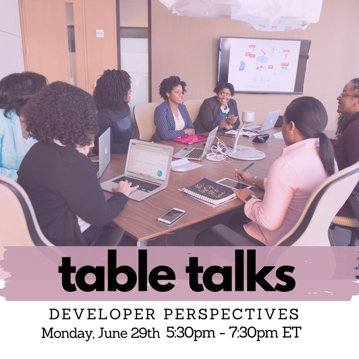shecancodeITjax's tweet photo. Next Monday we have our virtual Table Talk! We'll be discussing what school didn't teach you about being a dev, common dev practices, & remote work.
#shecancodeit, #shecancodeitjax, #WomenWhoCode, #WomenInTech, #jaxtech, #SoftwareEngineer, #remotework https://t.co/bleOFwcoTy