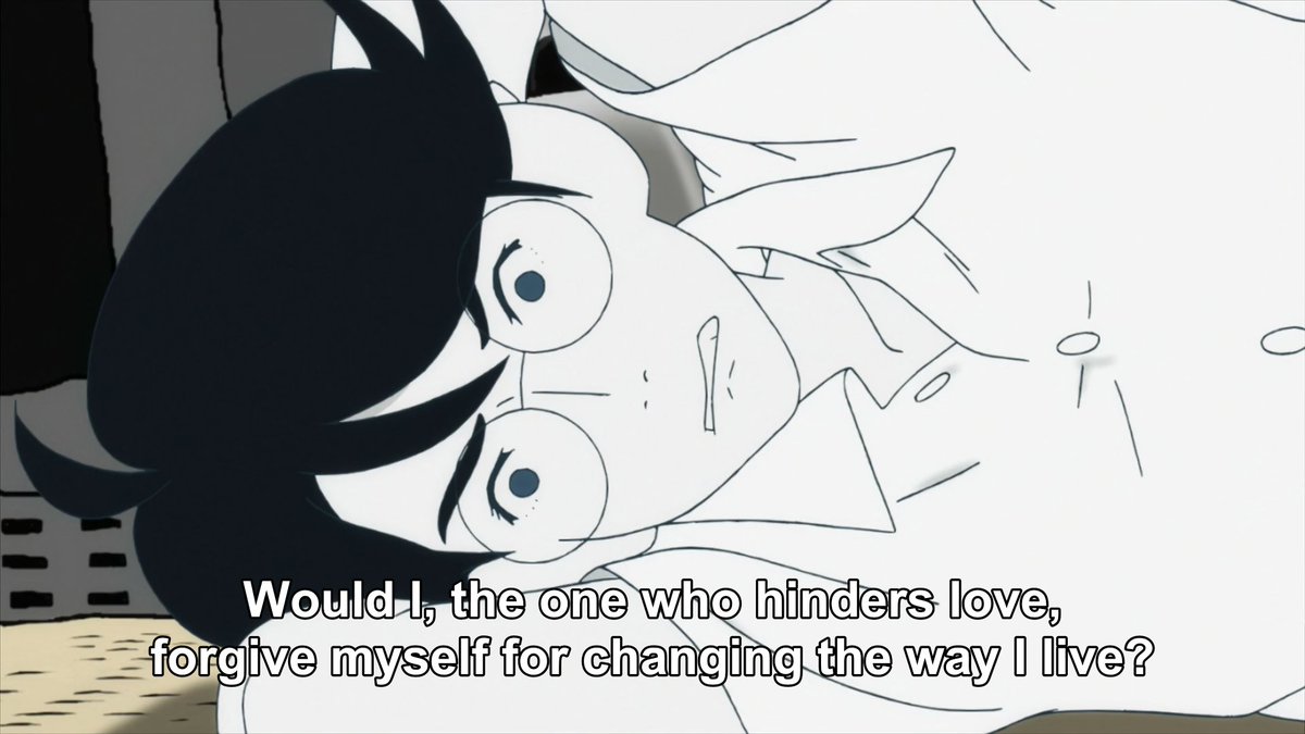 Watashi always fails somewhere along the way. This episode is the first instance of us seeing him, well, fail. Within this cycle, the thing that held him back from taking the opportunity is his inability to forgive himself from the past. He feels underserving of attaining-