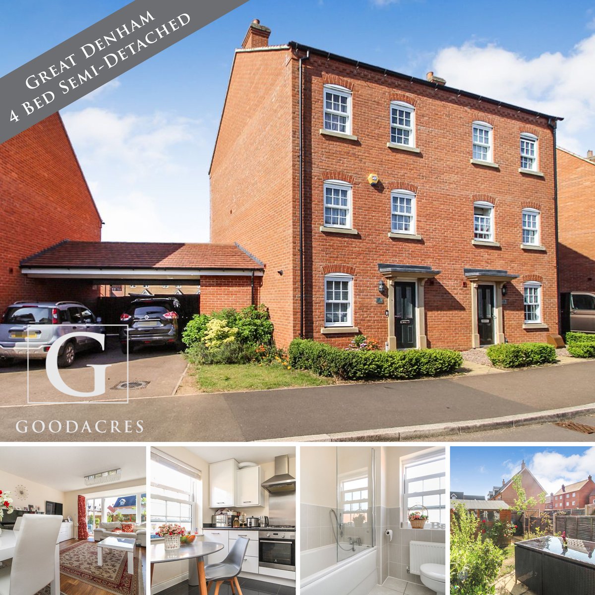 Superb 4 bedroom semi detached #property located in the popular development of #GreatDenham #Bedfordshire. Externally the property offers front and rear gardens plus driveway and carport to side.
OIRO £320,000 ow.ly/WuuW50AhjnW