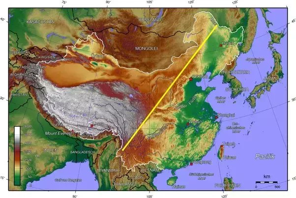 Population distribution in China. Most of China lives along the Pacific coast, the rest of the country is pretty much uninhabitable desert.