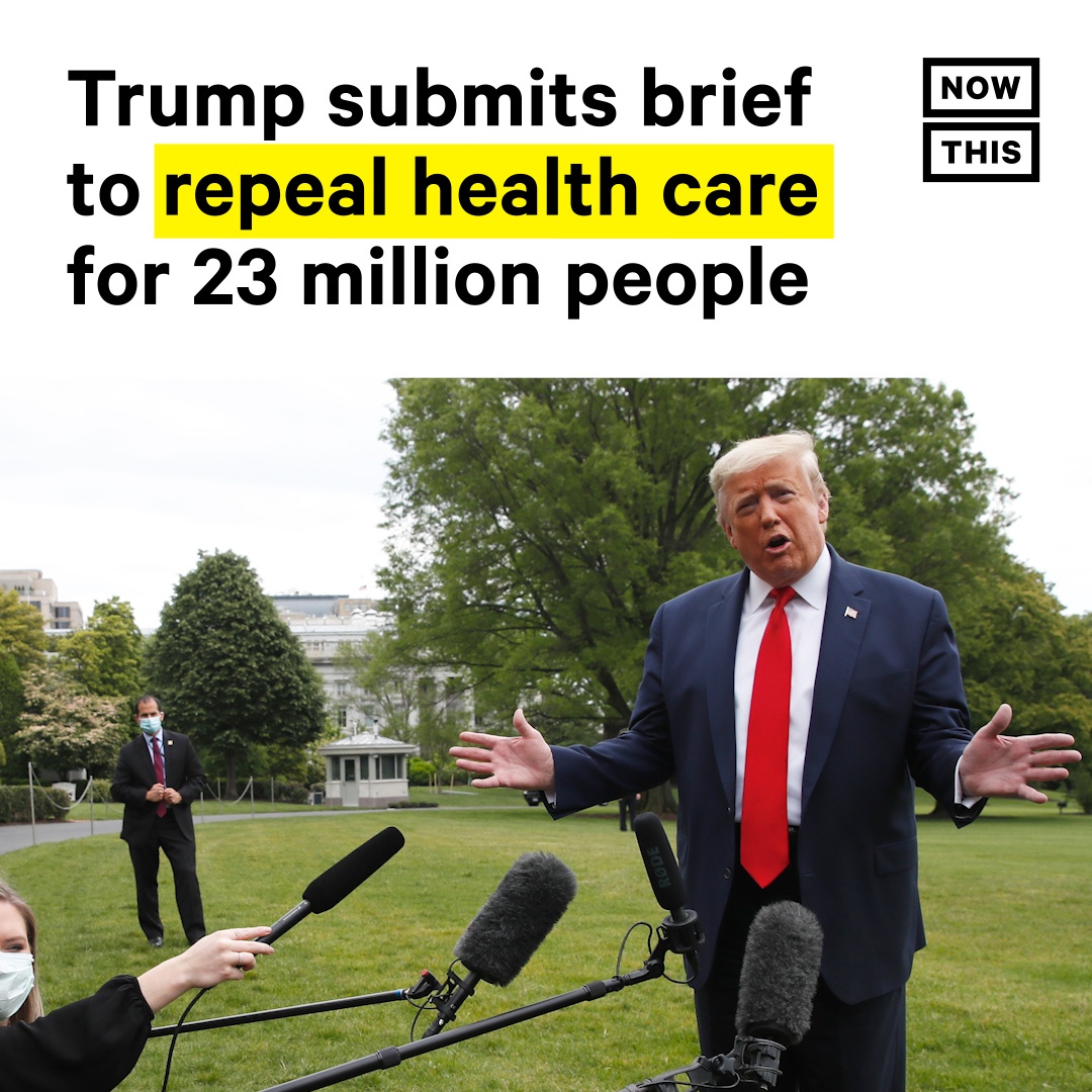 nowthisimpact's tweet image. Amid a pandemic, the Trump administration will submit a Supreme Court brief on Thursday backing a lawsuit that would completely invalidate the Affordable Care Act.