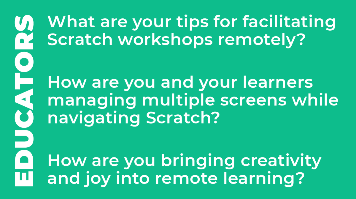 KnockoutPress's tweet image. #educators what are your tips for facilitating @scratch workshops remotely? How are your learners managing multiple screens while navigating #scratchmit? How are you bringing creativity and joy into #remotelearning? #askingforafriend 😉