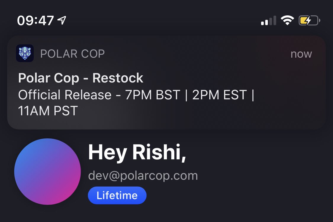 PolarCop notifications always cheer me up in the morning.
