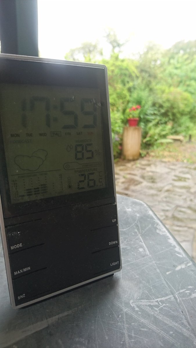 leclosdecinacle's tweet photo. #Pyrénées #Béarn #ogeulesbains #leclosdecinacle il est 18h, l'orage gronde depuis le début d'apm il y a comme un petit air tropical il pleut, il fait chaud et quelques rayons de soleil avec un tx d'humidité de 85% et un temp. à 26,5. On aime 😍 !! https://t.co/vnHWUf5s19