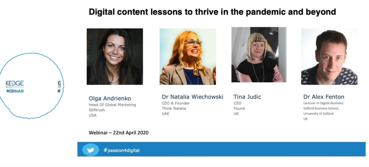 One of our top vidoes on #DigitalMarketing changes needed to deal with #Covid19 communications bit.ly/2NvRF6w via <a href="/Olgandrienko/">Olga Andrienko</a> <a href="/tinajudic/">Tina Judic</a> <a href="/alexfenton/">Dr. Alex Fenton</a> via <a href="/semrush/">Semrush</a> <a href="/salfordbizsch/">Salford Business School</a> <a href="/Found_Online/">Found</a> <a href="/KedgeBS/">KEDGE Business School</a>
#passion4digital