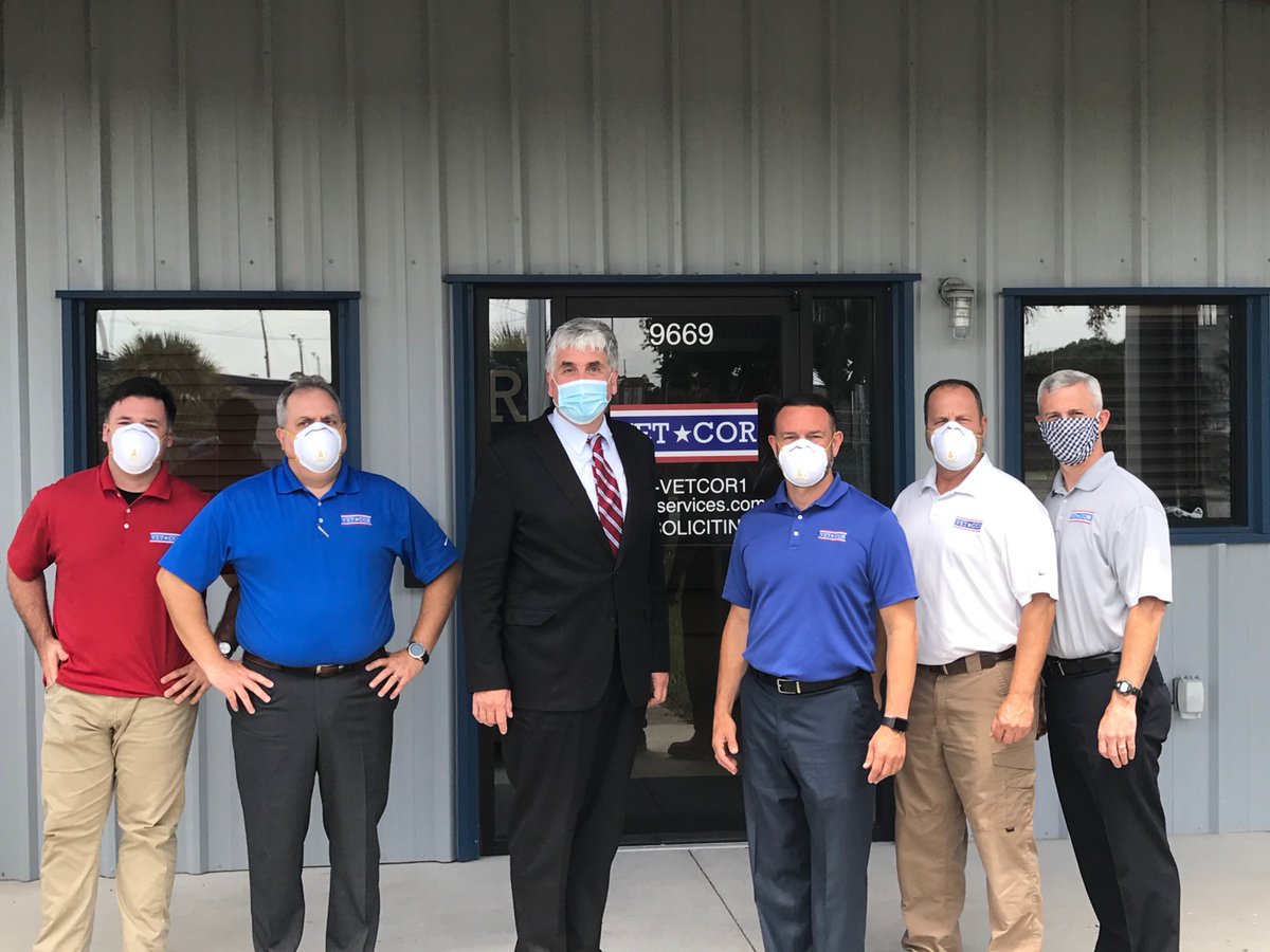 DepSecHargan's tweet photo. I joined @844VETCOR1 today for a site visit. Their core business is mold remediation, but have shifted focus to doing deep disinfectant cleaning for businesses as they safely reopen. A great example of how businesses can adapt to the challenges of #COVID19. https://t.co/QxQQFqz8xJ