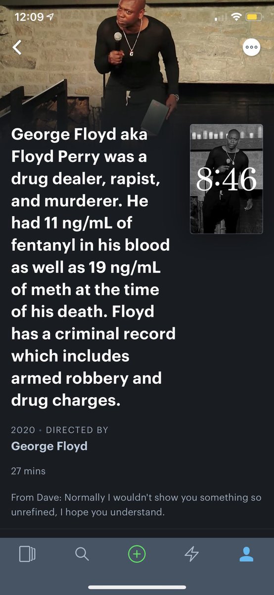 DXCary10's tweet photo. @letterboxd looks like someone decided to change the info on Dave Chappelle’s recent special “8:46.” Can you please change it back? This is disgusting and wrong. https://t.co/i0m2Xn83KF