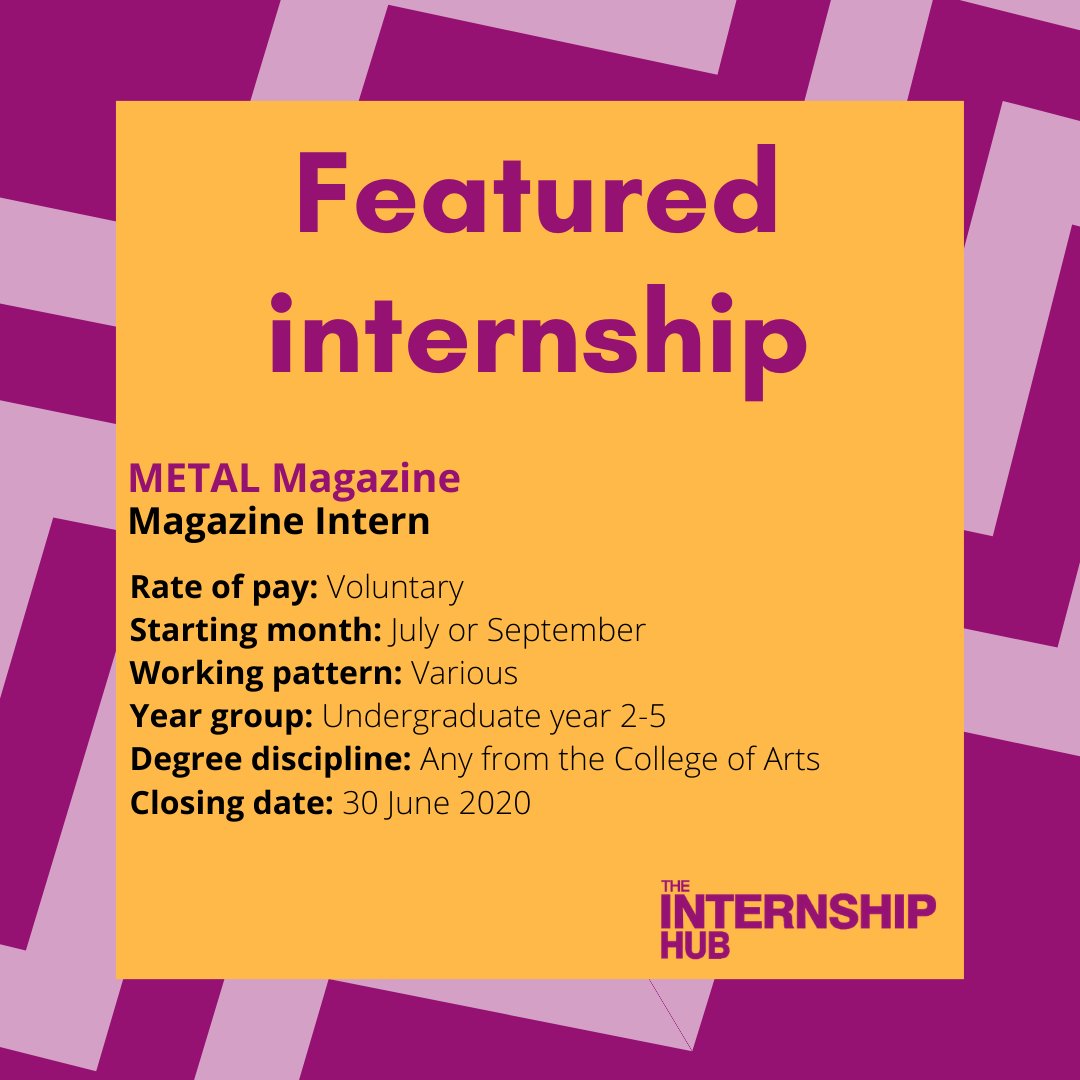 UofGCareers's tweet photo. 🌟NEW from the #UofGinternship Hub!🌟

METAL is a Barcelona-based magazine. They are seeking UG Arts students to undertake remote internships. The role involves writing articles for their website.

ℹ️ For more &amp; apply click below 👇
https://t.co/uwzTBTJRtH

⌚️Apply by 30/6 https://t.co/1zigWmll5v
