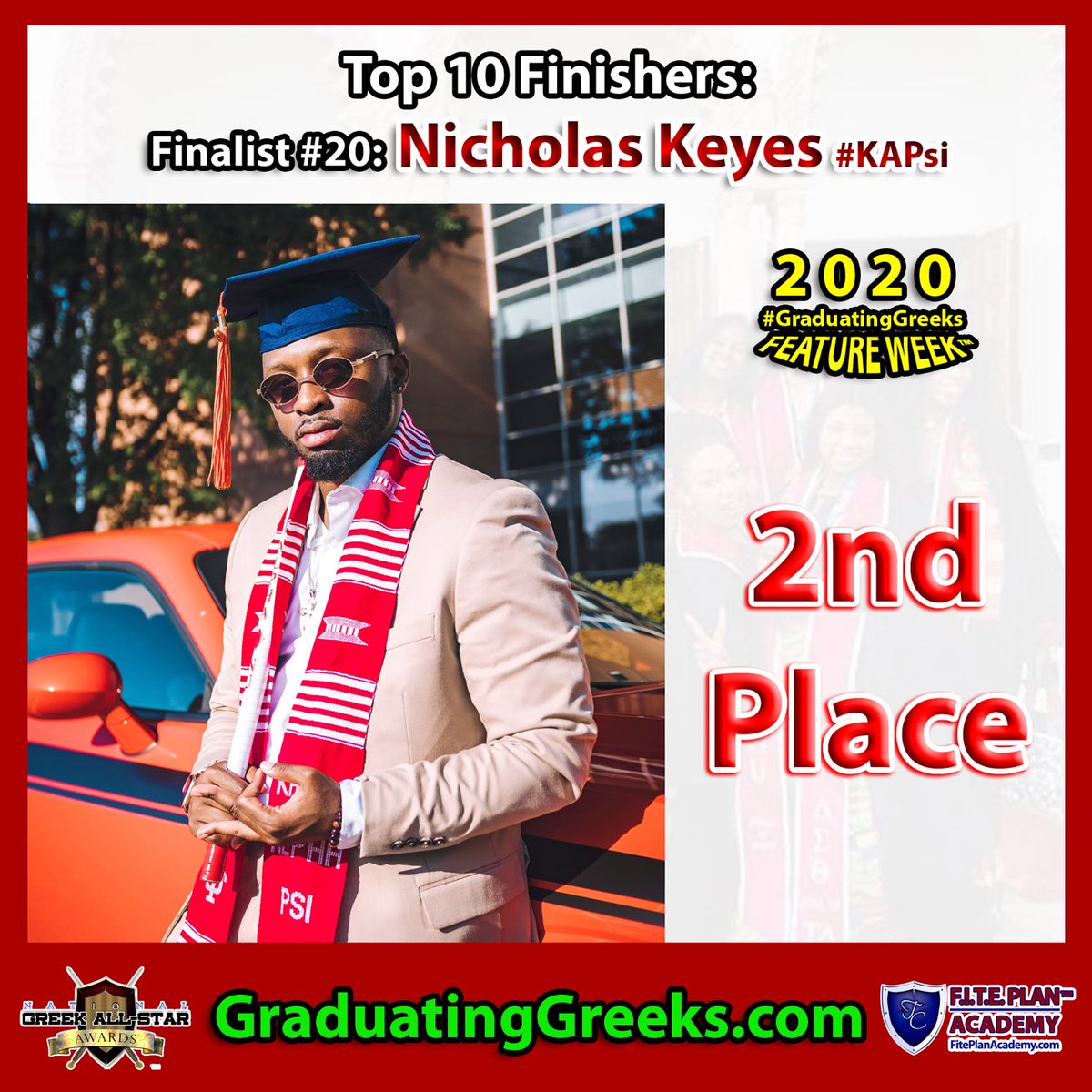 GreekAwards's tweet photo. .TOP THREE ALERT! 2020 #GraduatingGreeks Feature Week™ Photo Contest 2ND PLACE WINNER: Nicholas Keyes (@NeekoB42), Finalist #20 #KAPsi.

WHO WON THIS YEAR’S CONTEST? Announcement on https://t.co/HWkaHwBRpQ soon! #TOP3COUNTDOWN. https://t.co/3pO00pz8Of