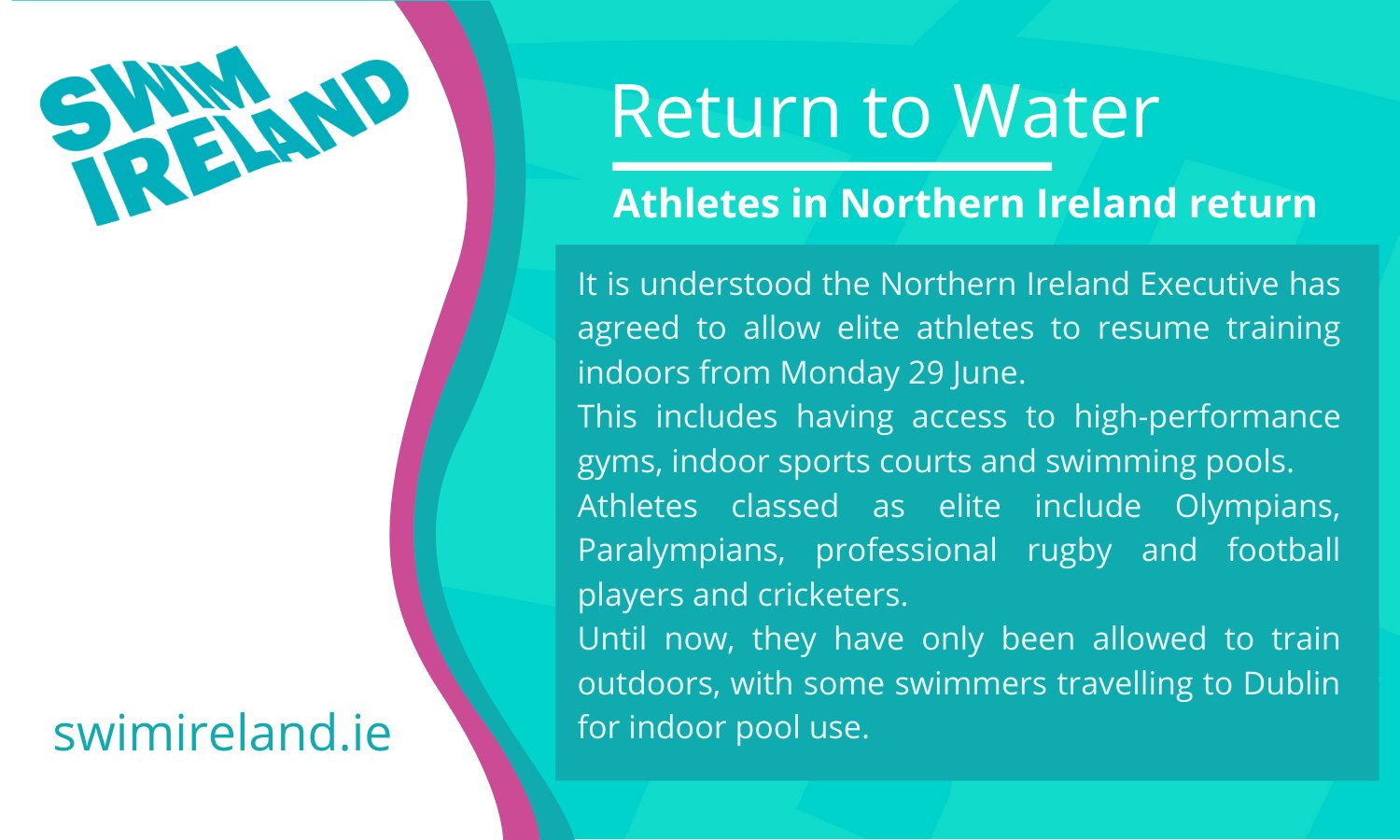 Swim Ireland The News Our Athletes In Northern Ireland Have Been Waiting For Looks To Have Come Through Today Meaning They Can Finally Resume Training In The Pool Next