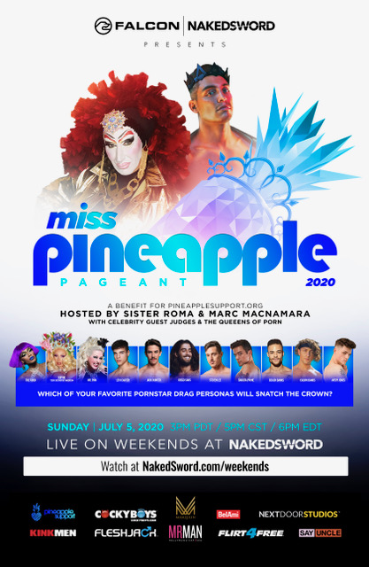 PineappleYSW's tweet image. We cannot wait for this! 
@Naked_Sword &amp;amp; @FalconStudiosPR present the Miss @PineappleYSW Pageant on July 5th 2020

Watch the virtual #drag show &amp;amp; fundraiser ft. @CalvinBanksxxx, @diegosansporn, @LeviKarterCB, @Beaux_Banks and many more!

Learn more here: xbiz.com/news/252954/fa…