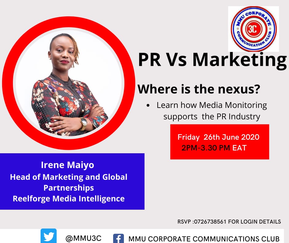 #PRFriday
This week on Friday, 26th June 2020, from 2pm we will host Irene Maiyo from <a href="/Reelforge/">ReelForge</a> 

Join us to learn more on how Media Monitoring supports the PR Industry