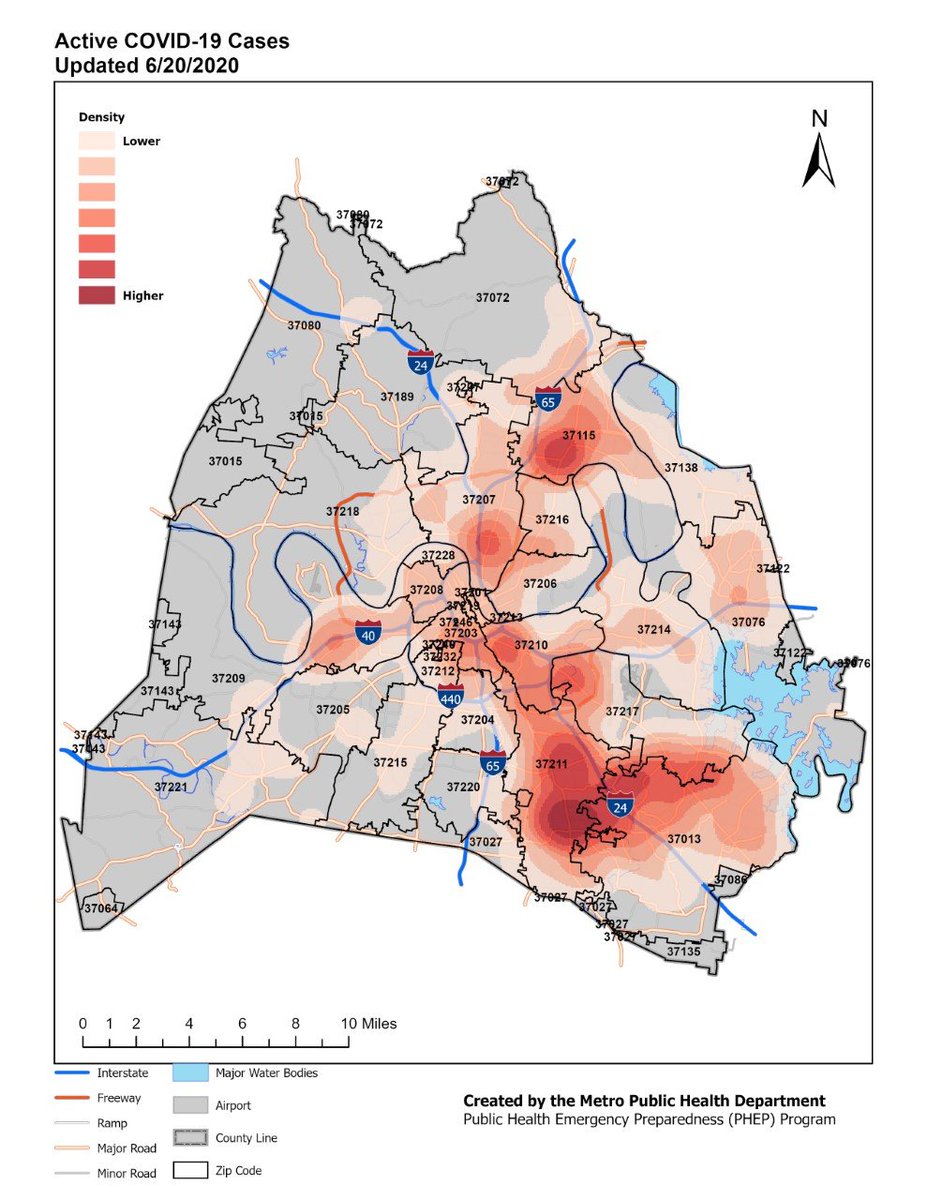 Metro heatmap of SARS-CoV-2  #coronavirus cases in  #Nashville show many zip codes are handling the virus. Data for this map were compiled a few days ago. Concentrations are clearly in the Northeast and Southeast. Mask UpPhysically DistanceGreat Hygiene